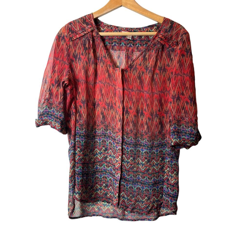 Skies are blue sheer blouse short sleeve size medium red multicolor